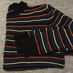 Black and Red Crewneck Sweater with Striped Pattern